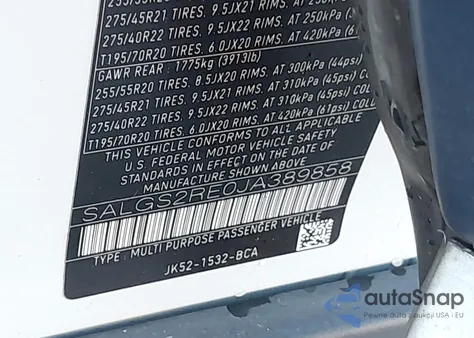 2018 Land Rover Range Rover 5.0L V8 Supercharged z USA, uszkodzony, nr VIN SALGS2RE0JA389858